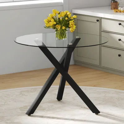 Streamdale Furniture Streamdale Round Glass Dining Table With X-shaped Metal Frame (39" D X 30" H)