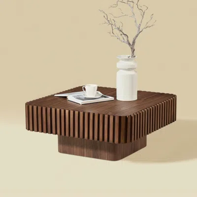 Streamdale Furniture Streamdale Modern Handcraft Drum Coffee Table, Walnut Color