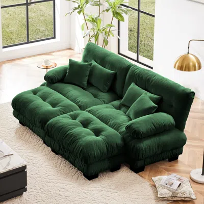 Streamdale Furniture Streamdale Cloud Couch Sleeper Sofa, Chenille 2 Seater With 2 Lumbar & 2 Throw Pillows, Green