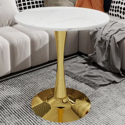 Streamdale Furniture Streamdale Gold 27.6" Mid-century Modern Dining Table With White Marble Top