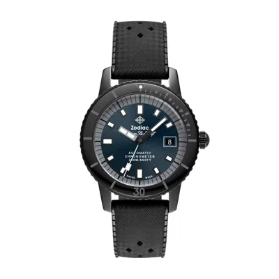 Zodiac Ceramic Compression Diver Automatic Rubber Strap Watch, 41mm In Black