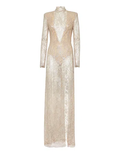 Philipp Plein Lace Long Dress In Gold