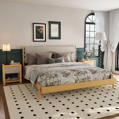 Streamdale Furniture Streamdale Modern King Bed Frame Set With 2 Beige Wood Nightstands