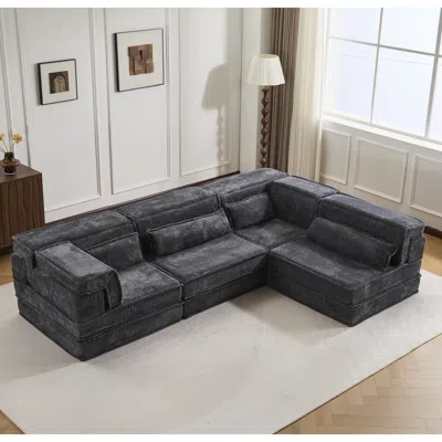 Streamdale Furniture Streamdale Compression Sofa, Convertible Floor Sofa Bed, Modular Sectional Sofa, Dark Grey