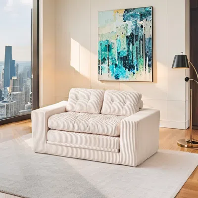 Streamdale Furniture Streamdale Loveseat Sofa Bed With Memory Foam & Steel Frame - Compact Couch (beige)