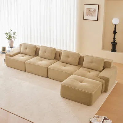 Streamdale Furniture Streamdale Modern L-shaped Corduroy Sectional Sofa With Movable Ottoman, Camel