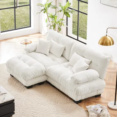 Streamdale Furniture Streamdale Cloud Couch Chenille 2 Seater Sectional Sofa With Pillows And Ottoman, White