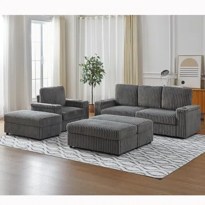 Streamdale Furniture Streamdale Corduroy 3-seater Sofa With Cup Holders For Living Room