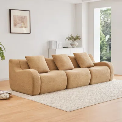 Streamdale Furniture Streamdale Boneless Sofa, 3 Seat Teddy Fabric, Anti-slip, No Assembly, Camel