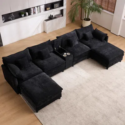 Streamdale Furniture Streamdale 148-inch Seven-piece Sofa Set With Console, Coffee Table & 6 Pillows.