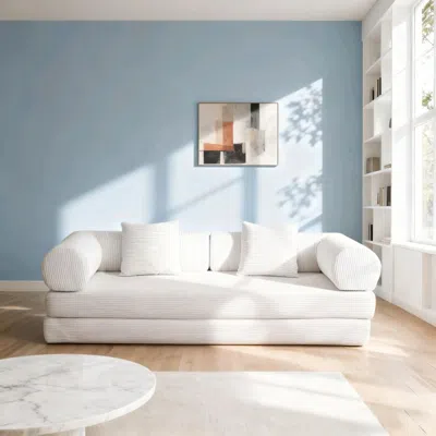 Streamdale Furniture Streamdale Cream Color Sofa For Living Room, Apartment, Bedroom, And Compact Room.