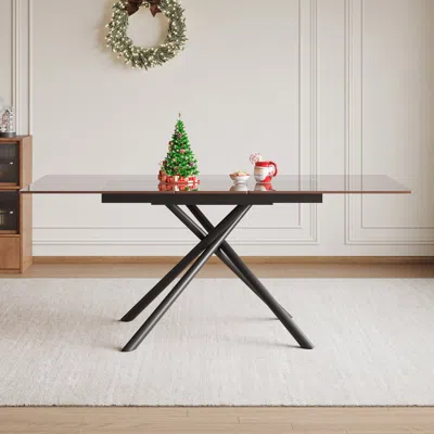 Streamdale Furniture Streamdale Modern Expandable Dining Table With Retractable Leaf, Black Glass Top (7-59 Chars)