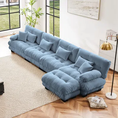 Streamdale Furniture Streamdale Free Combination Modular Sectional Sofa, L-shaped Couch, 4-seater Blue