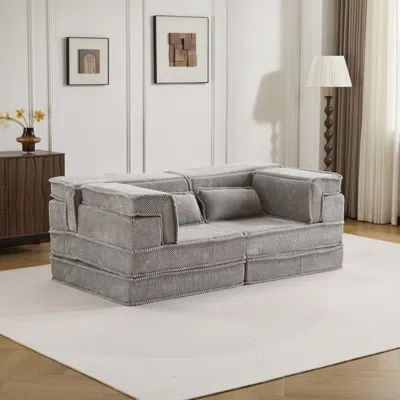 Streamdale Furniture Streamdale Compression Sofa, Convertible Floor Sofa Bed, Modular Sectional Sofa, Light Grey