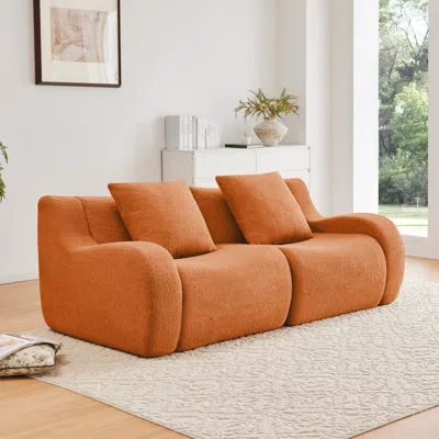 Streamdale Furniture Streamdale Soft Teddy Fabric Boneless Sofa, No Assembly, Anti-slip, 32d Sponge, Orange