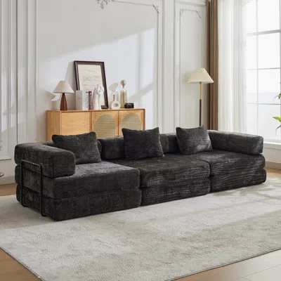 Streamdale Furniture Streamdale Compression Sofa, Convertible Floor Sofa Bed, Modular Sectional, Black