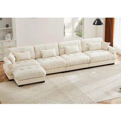 Streamdale Furniture Streamdale L-shaped Cloud Sofa, Convertible 4-seater Modular Couch, Modern Velvet Cream