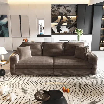 Streamdale Furniture Streamdale Camel 82.7" Corduroy 3-seat Sofa, Modern Comfy Cloud Couch With Soft Pillows