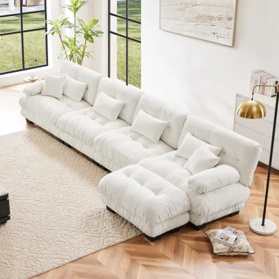 Streamdale Furniture Streamdale Free Combination Modular Sectional Sofa, 4-seater Comfy Cloud Couch, Chenille White