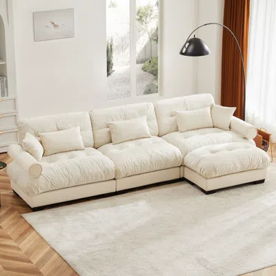 Streamdale Furniture Streamdale Super Comfort Oversized Modular Velvet Sectional Sofa With Movable Ottoman, Cream