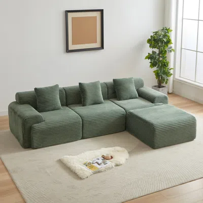 Streamdale Furniture Streamdale 114-inch Corduroy Modular Sofa With Inlaid Design, 3 Pillows & 4 Configurable Modules.