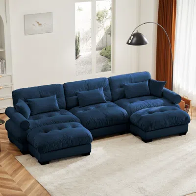 Streamdale Furniture Streamdale U Shape Modular Sectional Sofa Couch With Two Ottomans, Blue