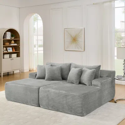 Streamdale Furniture Streamdale Gray Two-seater Lazy Sofa Lounge Chair, Velvet Fabric, No Assembly Required.