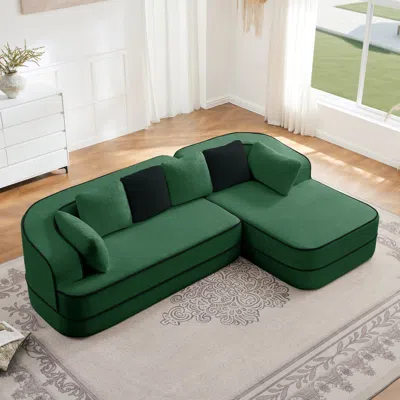 Streamdale Furniture Streamdale Green Teddy Fabric L-shaped Chaise Sofa - No Assembly, Fluffy Comfy Couch
