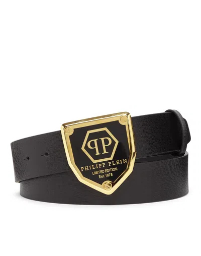 Philipp Plein Leather Belt Hexagon In Black