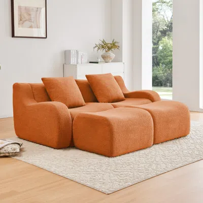 Streamdale Furniture Streamdale Soft Teddy Fabric Boneless Sofa, Anti-slip, Curved Armrests, Ergonomic Support, Orange