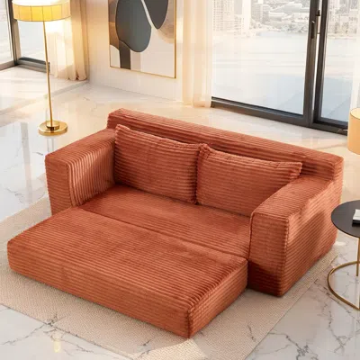 Streamdale Furniture Streamdale Orange Corduroy Loveseat Sofa With Memory Foam & Steel Frame - Convertible 2-in-1 Design
