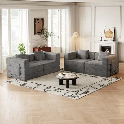 Streamdale Furniture Streamdale 4-seater Folding Sofa Bed With Corduroy Fabric, Storage Pockets & Cushions.