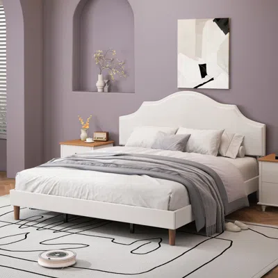 Streamdale Furniture Streamdale King Size Upholstered Platform Bed With Adjustable Headboard - White