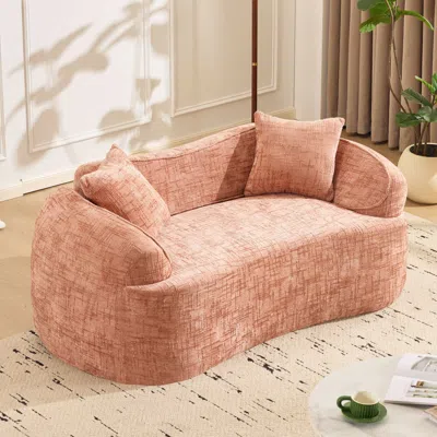 Streamdale Furniture Streamdale Pink Curved Two-person Compress Sofa With Armrests And Two Pillows.