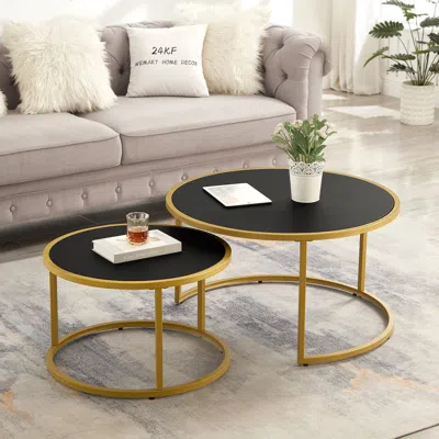 Streamdale Furniture Streamdale Modern Faux Leather Nesting Coffee Table Set With Golden Base