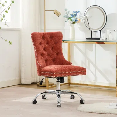 Streamdale Furniture Streamdale Modern Chenille Tufted Office Chair With Chrome Base (orange)