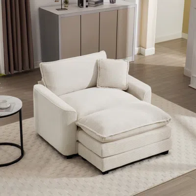 Streamdale Furniture Streamdale Light Beige Corduroy Accent Chair With Ottoman And Pillow