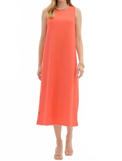 Entro Solid Rib Textured Midi Dress In Orange Red In Orange
