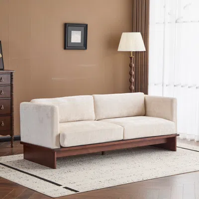 Streamdale Furniture Streamdale Beige 77" Modern Boucle 3-seater Sofa With Solid Wood Base