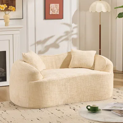 Streamdale Furniture Streamdale Beige Curved Two-person Compress Sofa With Armrests And Two Pillows.