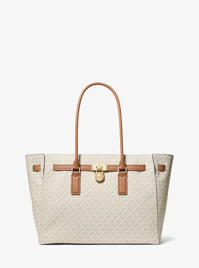 Michael Kors Hamilton Moderne Large Signature Logo Tote Bag In Metallic