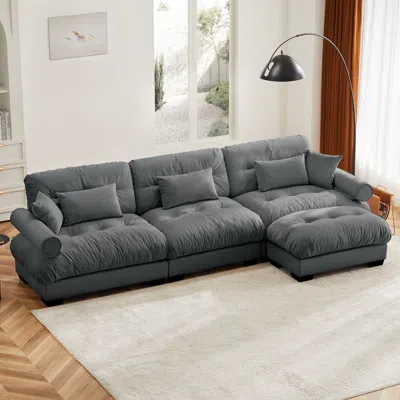 Streamdale Furniture Streamdale Super Comfort Oversized Modular Velvet Sectional Sofa Couch With Ottoman, Grey