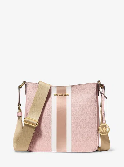 Michael Kors Outlet Jet Set Small Signature Logo Stripe Crossbody Bag In Pink