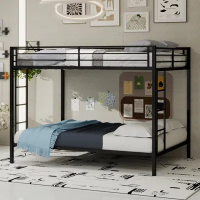 Streamdale Furniture Streamdale Multi-functional Square Tube Iron Bunk Bed, Full-size Upper/lower, Robust Metal Frame, Bl