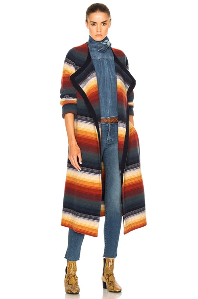 Chloé Belted Stripe Cashmere Blend Coat In Multi