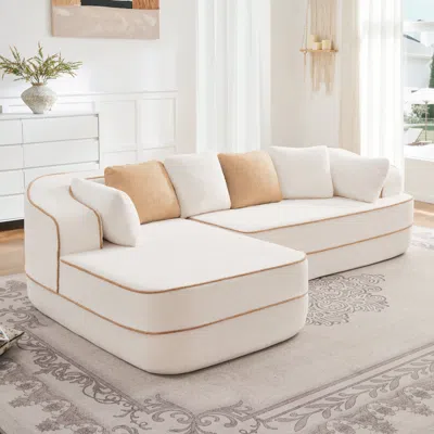 Streamdale Furniture Streamdale White L-shaped Teddy Fabric Sofa With Chaise - No Assembly Required