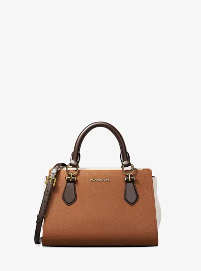 Michael Kors Outlet Marilyn Small Color-block Saffiano Leather Messenger Bag In Brown