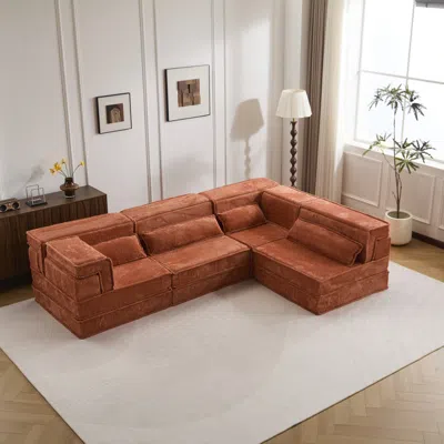 Streamdale Furniture Streamdale Compression Sofa, Convertible Floor Sofa Bed, Modular Sectional, Orange