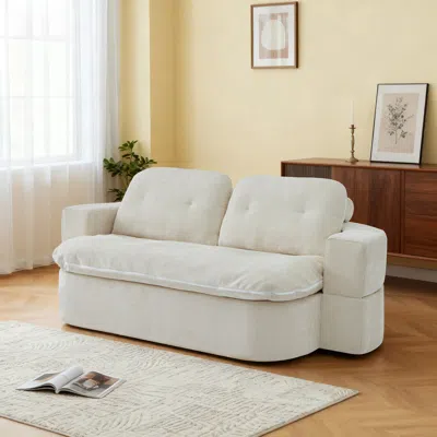Streamdale Furniture Streamdale Modern Floor Sofa With 2 Pillows, Convertible Corduroy Sleeper Sofa Bed