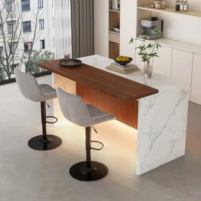 Streamdale Furniture Streamdale Black Marble Kitchen Island With Led Lighting & Grille Details